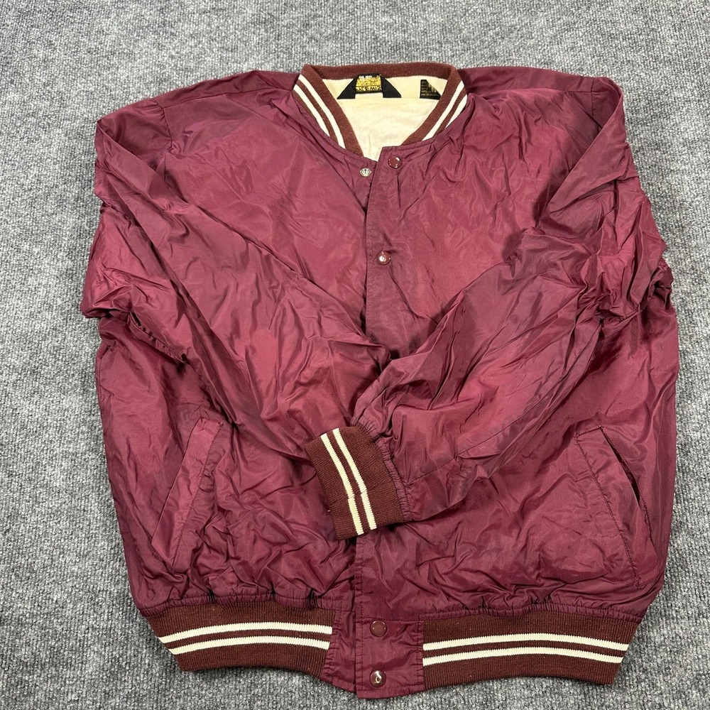 Stylewise Jacket Mens XL Red Nylon Varsity Bomber Snap Front Lined Lightweight